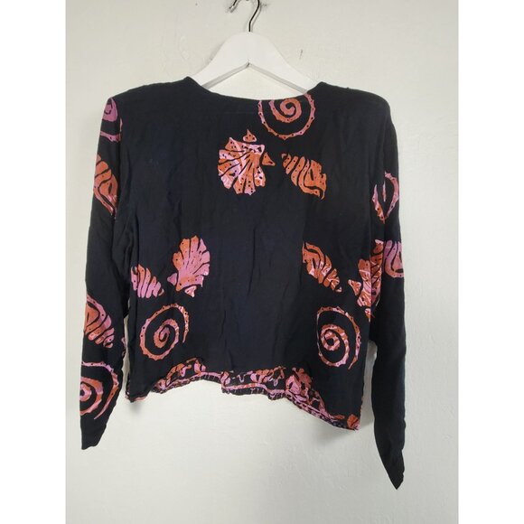 Eden Rising Womens Shell Print Long Sleeve Top Size Medium Black Orange Rayon - Picture 1 of 8